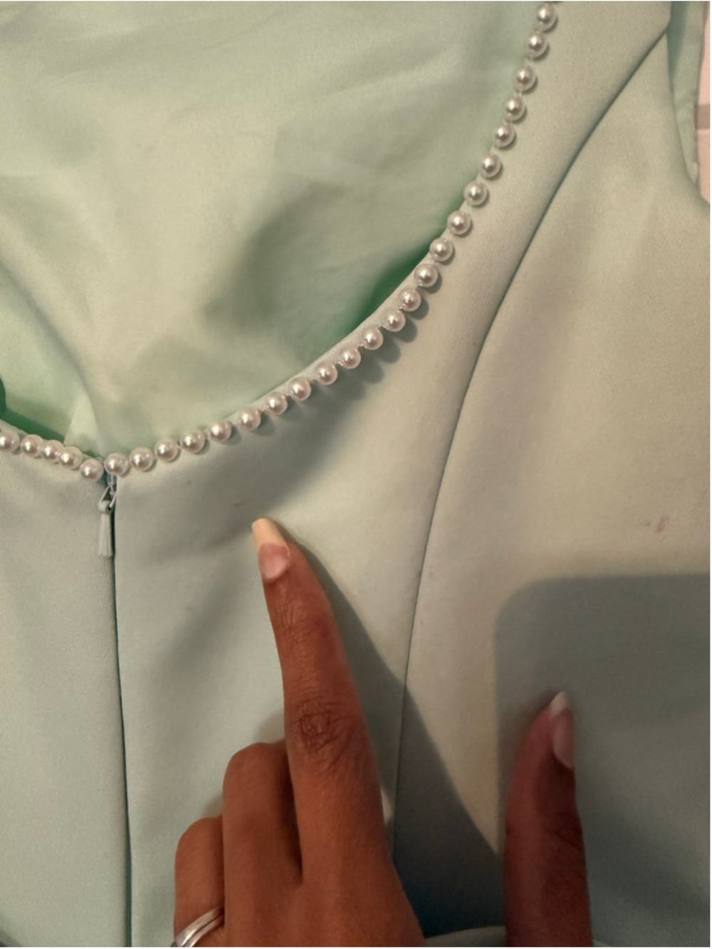 Women's Mini Dress Size 4 Mint Green with Pearl Trim - Picture 8 of 9